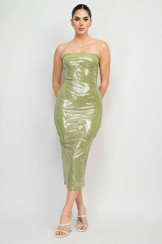 Metallic Tube Bodycon Dress -Sage