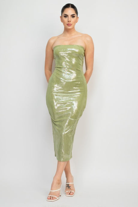 Metallic Tube Bodycon Dress -Sage