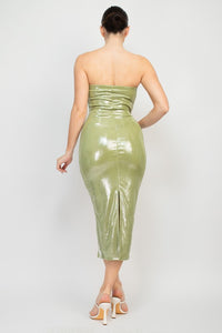 Metallic Tube Bodycon Dress -Sage