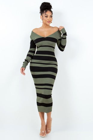 Kelsy Sweater Dress - Olive/black