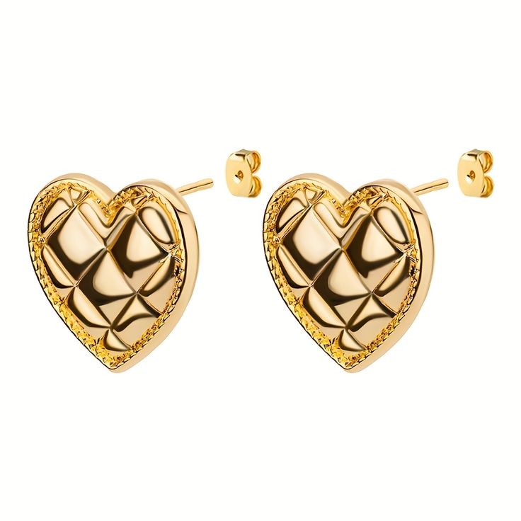 Vintage Heart Earrings - Gold