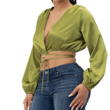 Satin Wrapped Crop - Olive