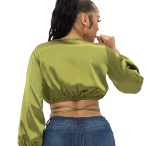 Satin Wrapped Crop - Olive