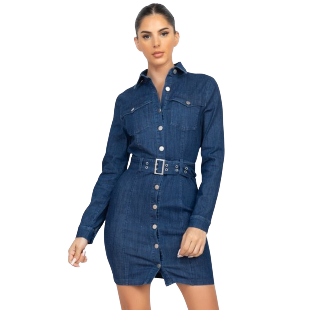 Woman In Business Denim Dress